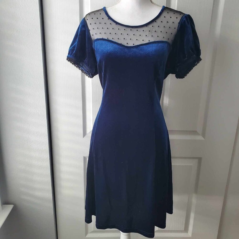 Hot Topic Womens Gothic Blue Velvet Dress Size XL